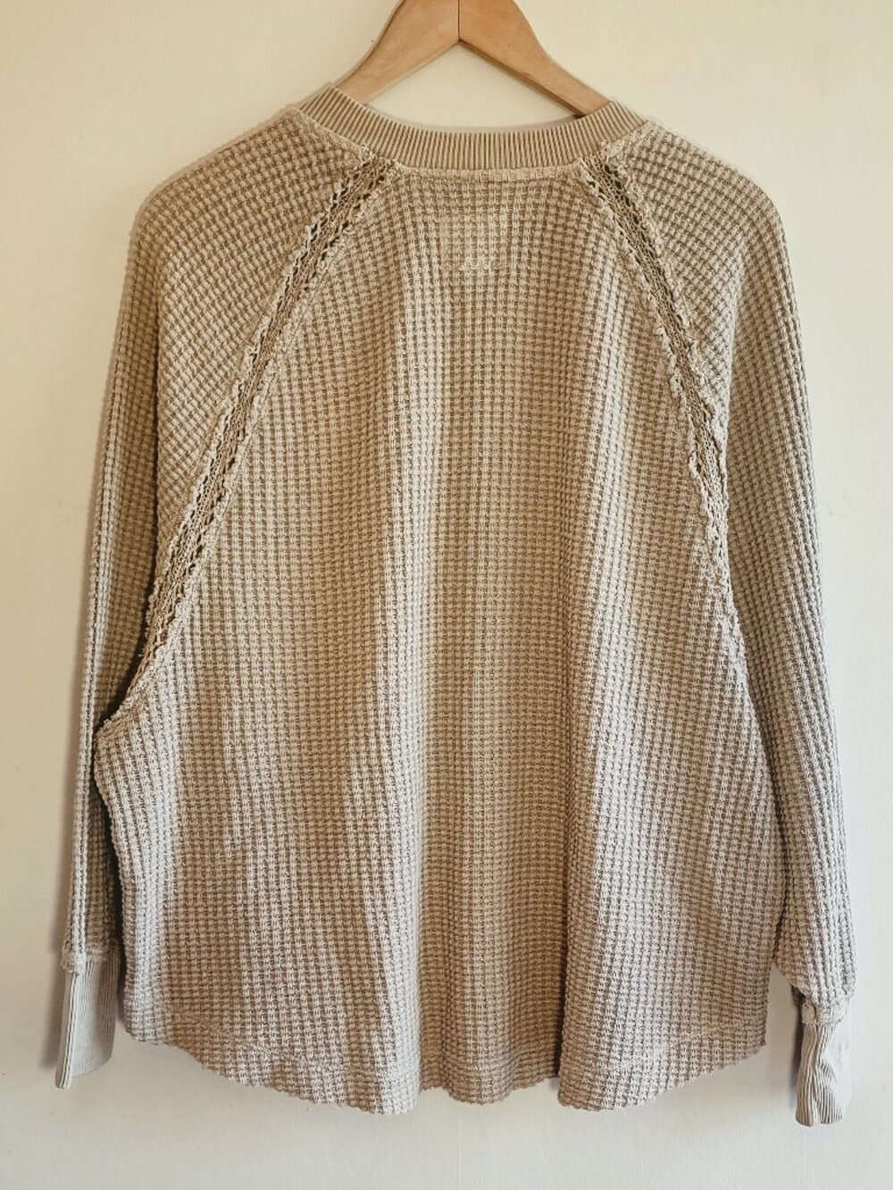 American Eagle Seriously Lived In Waffle Knit Top XXSmall Crochet Lace Coastal - Picture 4 of 8